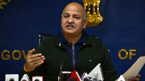 Delhi's Deputy Chief Minister Manish Sisodia at a news conference on January 14, 2022 in New Delhi.