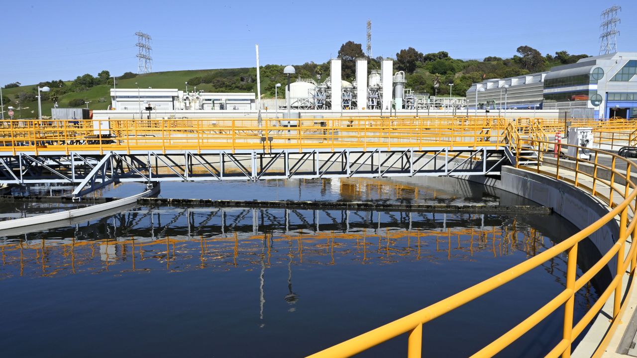 These are secondary clarifier tanks, seen during a tour of the Hyperion Water Reclamation Plant in Playa Del Rey on August 4, 2021. The tour was held to explain how the plant that was partially flooded on July 11 causing a 17-million gallons of untreated sewage to be released to the 1-mile outfall into the Santa Monica Bay. 