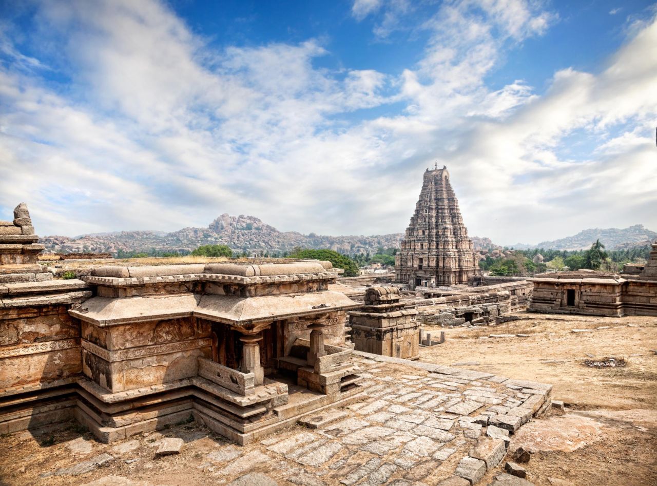 Virupaksha Temple, among the oldest structures in the ancient village of Hampi, India.