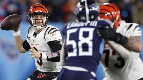Burrow looks to pass against the Titans.