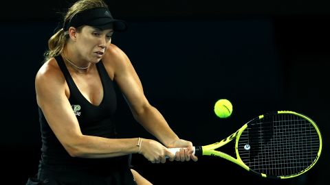 Collins plays a backhand during her women's singles semifinal against Iga Swiatek of Poland at Melbourne Park.