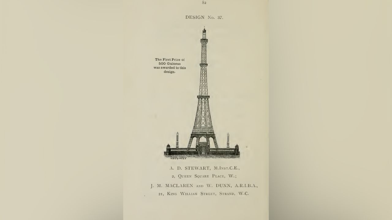<strong>The winner:</strong> Designed by London architects Stewart, McLaren and Dunn, the winning proposal was similar in structure to the Eiffel Tower, albeit more slender. 