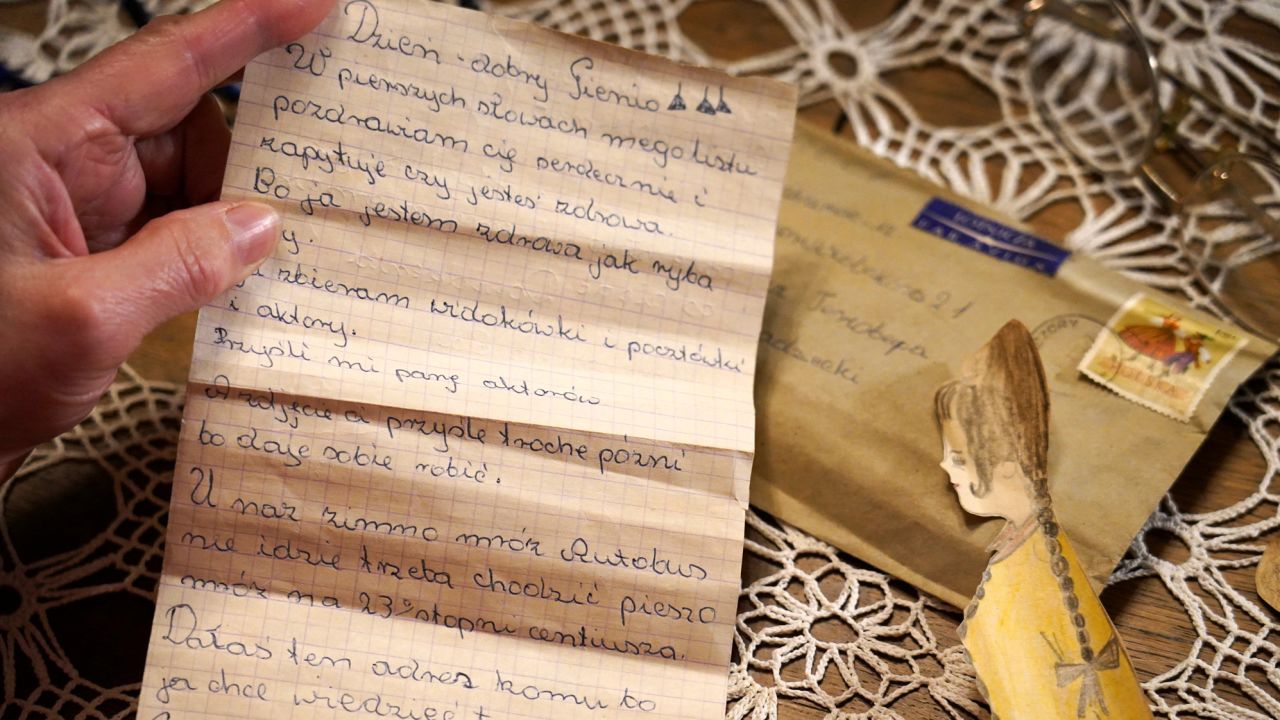 A view of a letter sent to Lithuanian woman Genowefa Klonowska around 50 years ago in Vilnius, Lithuania, January 25, 2022. Picture taken January 25, 2022. REUTERS/Janis Laizans