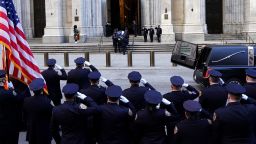 The casket arrives at St. Patrick's Cathedral for the wake of New York Police officer Jason Rivera, who was killed while responding to a domestic violence call in the Harlem neighborhood, in New York City, U.S., January 27, 2022.