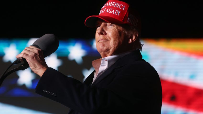 FLORENCE, ARIZONA - JANUARY 15: Former President Donald Trump prepares to speak at a rally at the Canyon Moon Ranch festival grounds on January 15, 2022 in Florence, Arizona. The rally marks Trump's first of the midterm election year with races for both the U.S. Senate and governor in Arizona this year. (Photo by Mario Tama/Getty Images)