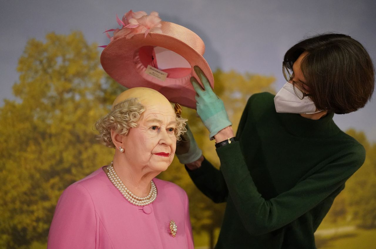 A wax figure of Britain's Queen Elizabeth II is prepared at a museum in Hamburg, Germany, on Wednesday, January 26.