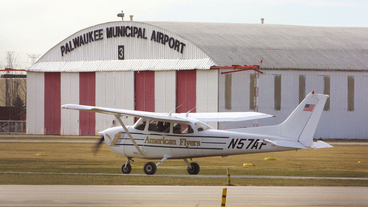 An American Flyers Pilot Training School instructor and student taxi in their Cessna 172 single-engine plane in Illinois in 2002. 