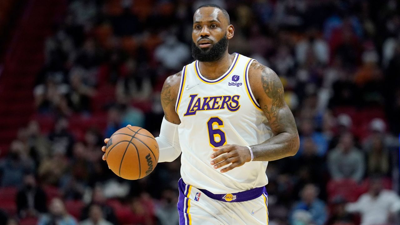 James in action during the first half of a game against the Miami Heat.