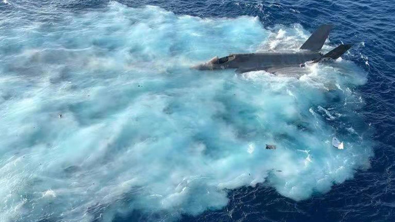 An image from social media shows a US Navy F-35C in the South China Sea after attempting to land on the aircraft carrier USS Carl Vinson.