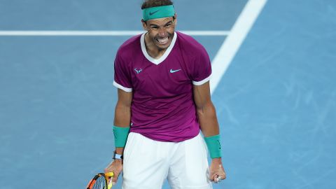 Rafael Nadal reacts after winning the semifinal against Matteo Berrettini.