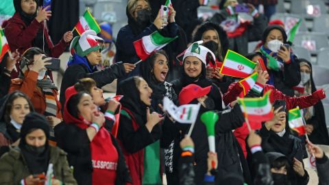 Iran supporters cheer during the 2022 Qatar World Cup Asian Qualifiers match between Iran and Iraq.