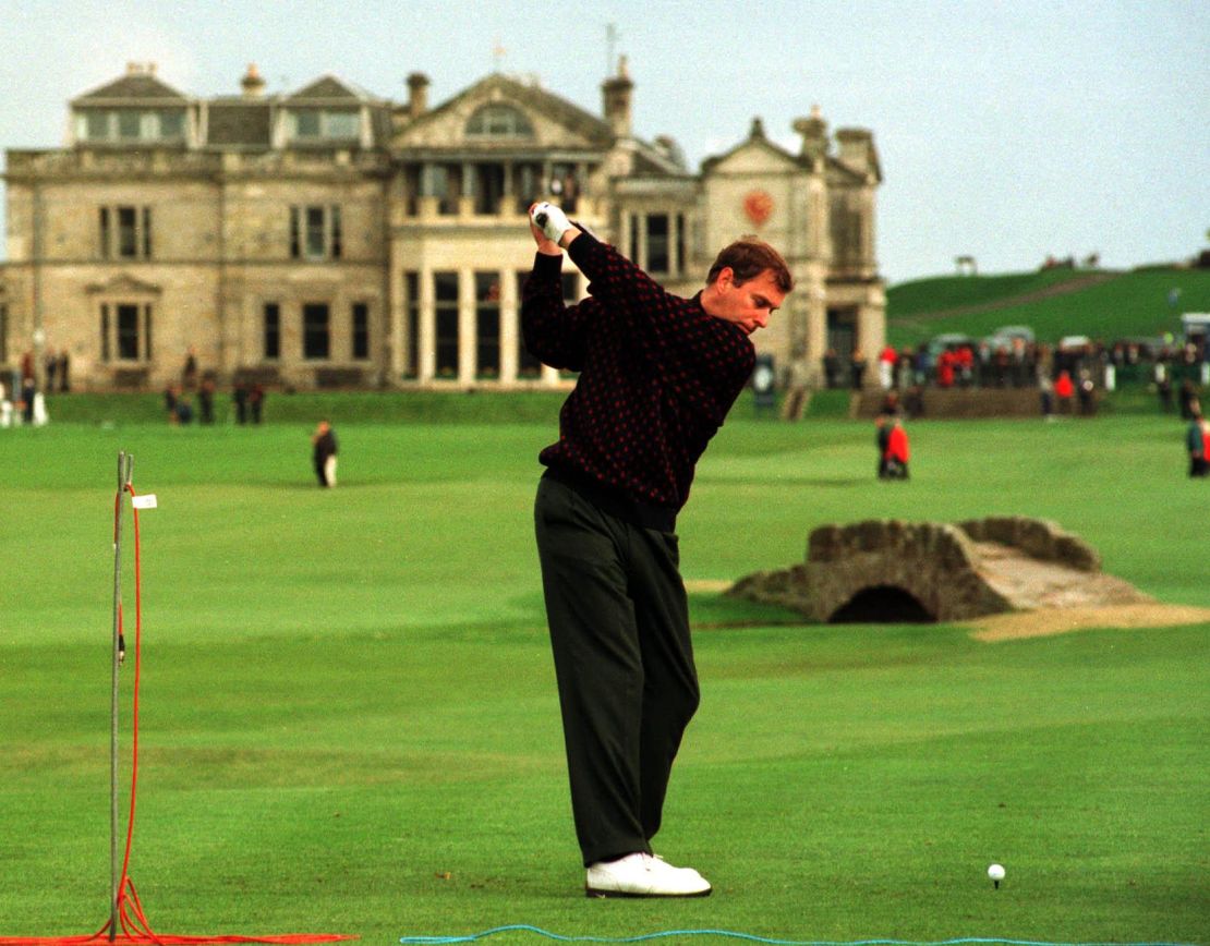 Prince Andrew swings during a round at St Andrews. 
