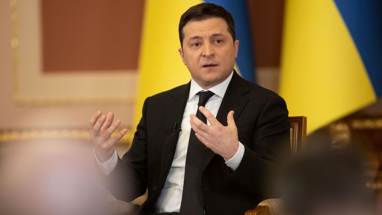 Ukraine's President Volodymyr Zelensky speaks during a news conference for the foreign media in Kyiv on Friday.