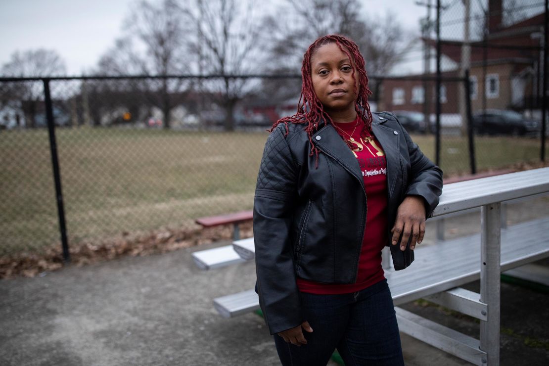 Toccarra Gartin, seen here standing outside the California Community Center in Louisville, said it doesn't feel like the country is turning a corner in its fight against the pandemic yet.