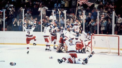 Lake Placid, NY - 1980: United States team vs Russian team, competing in the Men's ice hockey tournament, the 'Miracle on Ice', at the 1980 Winter Olympics / XIII Olympic Winter Games, Olympic Fieldhouse. (Photo by Steve Fenn /Disney General Entertainment Content via Getty Images)