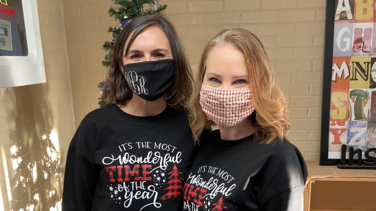 Jami Cole, right, with her colleague Dana Lorher in their school in Oklahoma this winter.