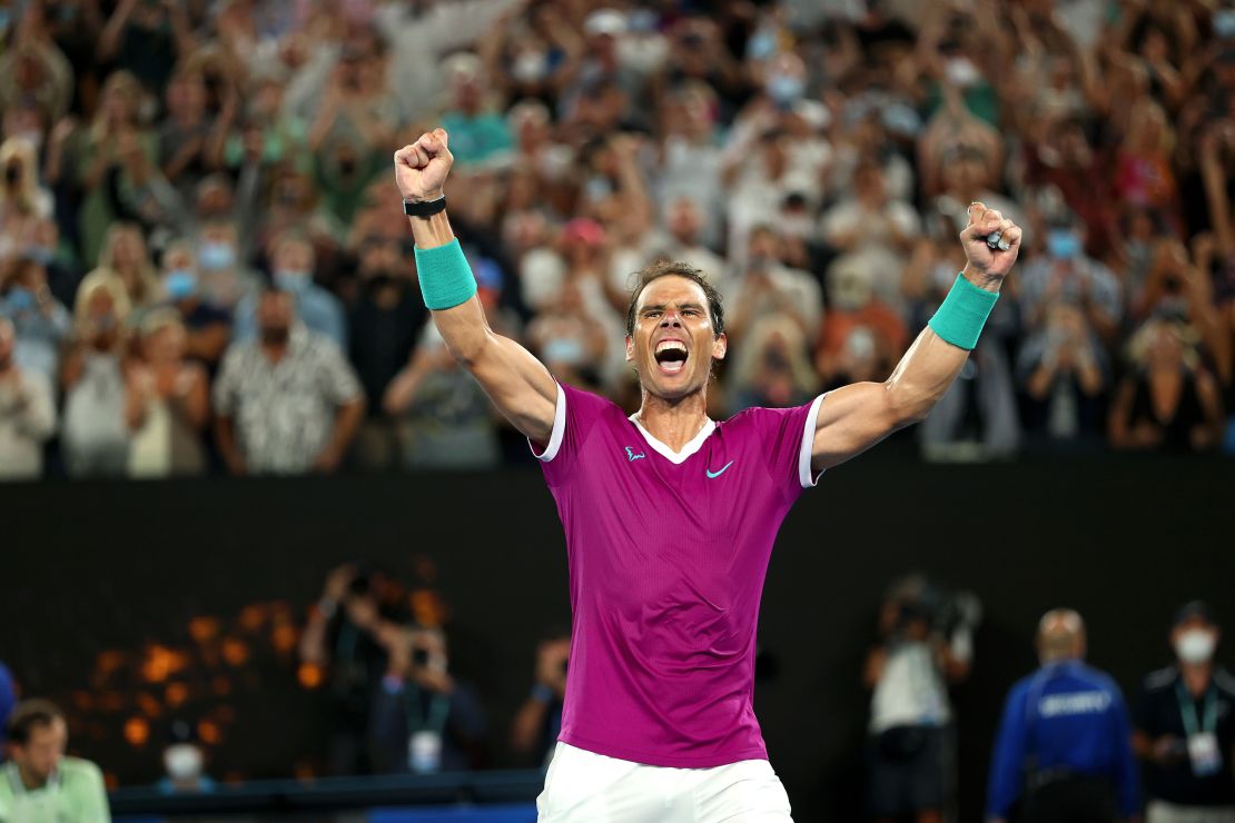 Rafael Nadal celebrates victory in the men's singles final of the Australian Open.