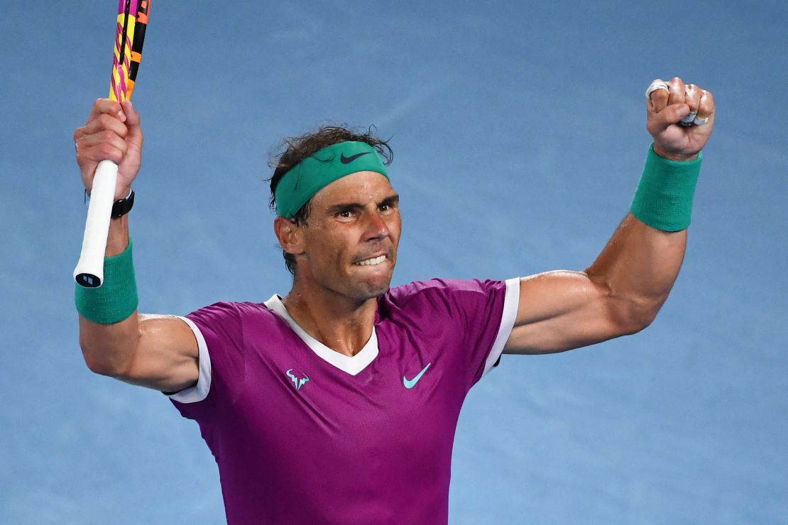 Rafael Nadal takes in the crowd after hitting a winner.