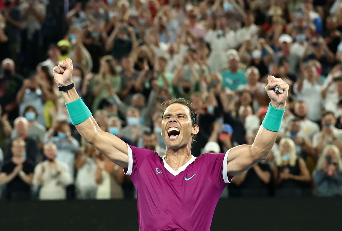 Nadal celebrates match point after beating Medvedev.