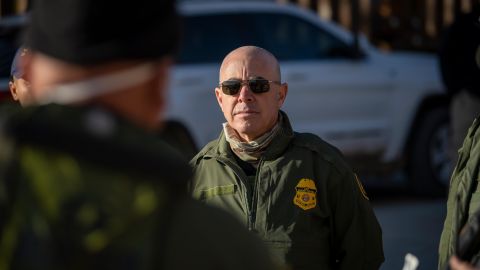 In this DHS handout photo, Homeland Security Secretary Alejandro Mayorkas joins Border Patrol agents to tour the Imperial Sand Dunes Recreation area on Wednesday, January 26 in Yuma, Arizona. 