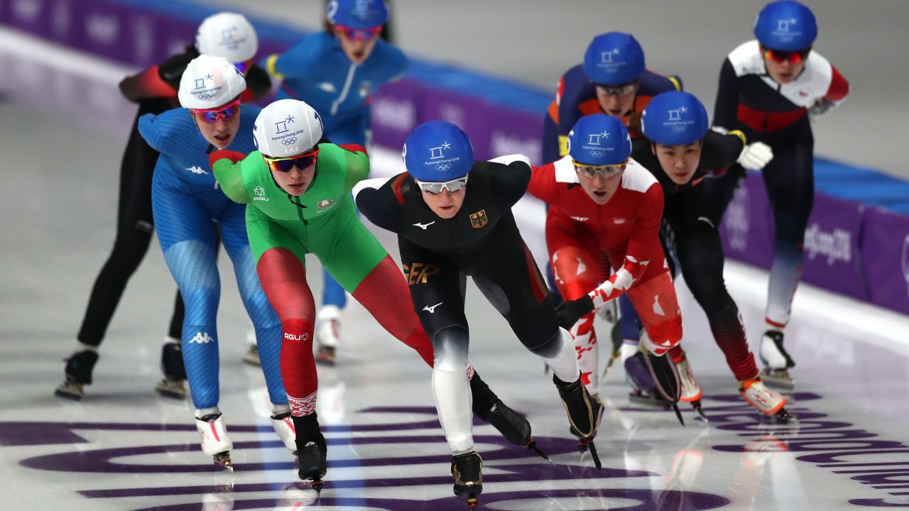Germany's Claudia Pechstein competes during the Ladies' Speed Skating Mass Start Final at PyeongChang 2018.