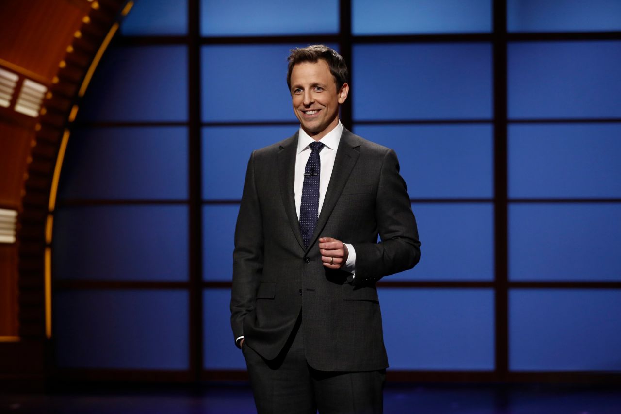 Seth Meyers delivers a monologue in 2014, when he took over for Fallon.