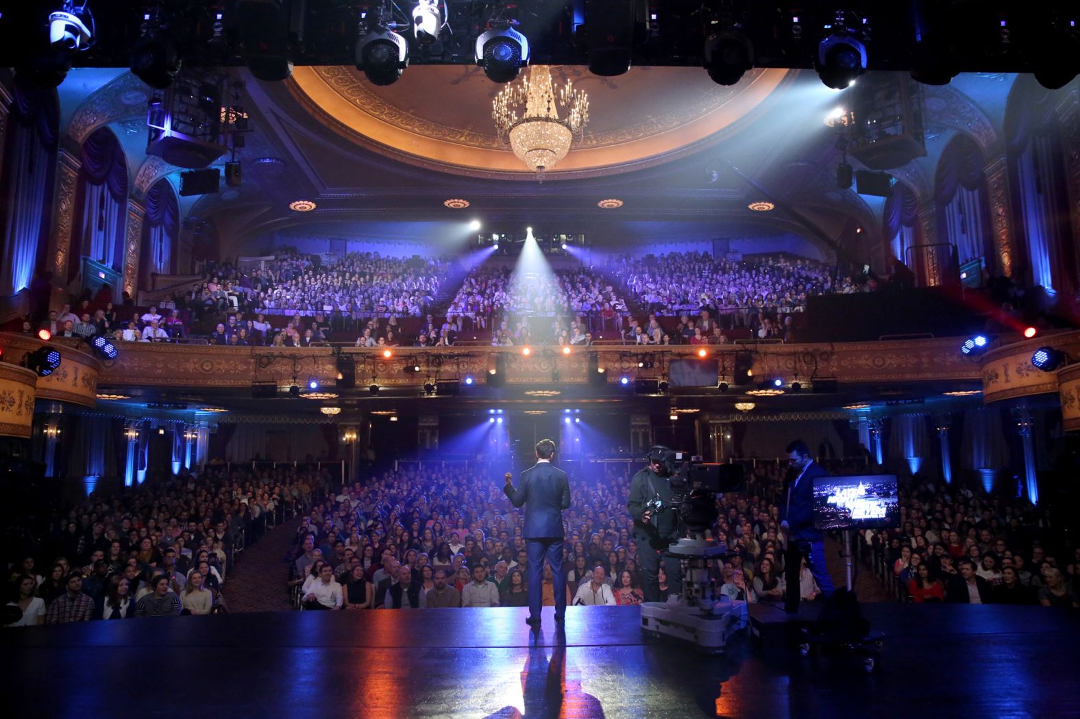 Meyers talks with the audience while taping a show at the Warner Theatre in Washington, DC, in 2016.