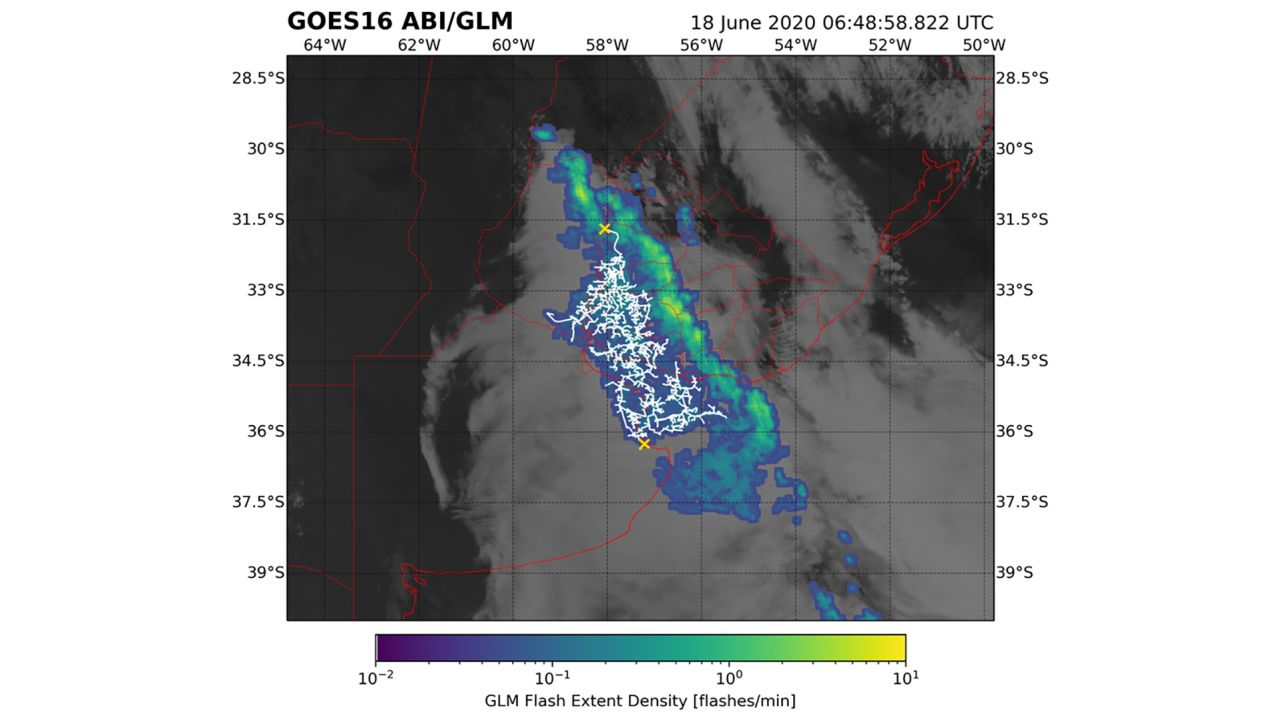 The record for megaflash duration was also captured by NOAA's GOES-16 satellite but was seen over Uruguay and Paraguay.