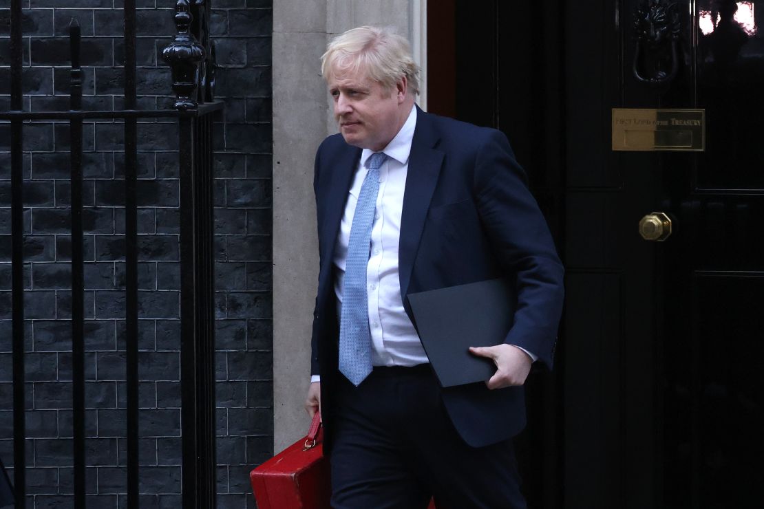 Boris Johnson leaves 10 Downing Street to make a statement in Parliament on January 31, 2022, after receiving a version of the Sue Gray report.