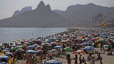 Brazil was added to the highest-risk CDC category for travel on Monday. Ipanema beach in Rio de Janiero is pictured here on January 20.