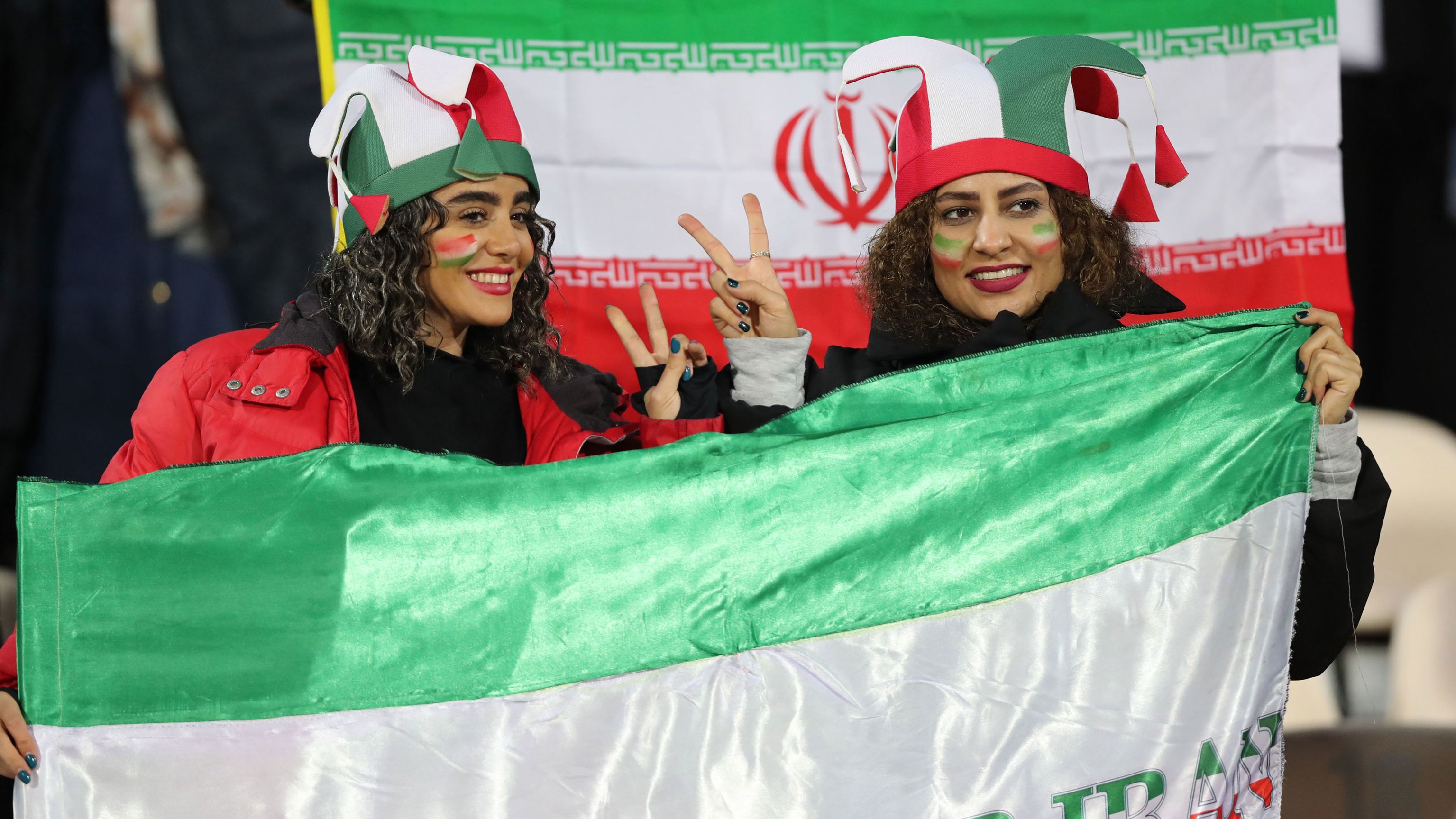 Women at the World Cup qualifer match between Iran and Iraq on January 27. I