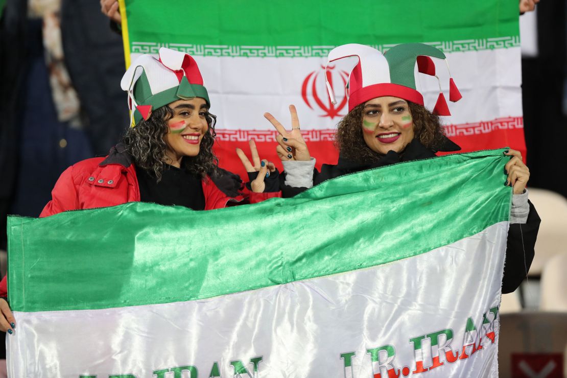 Women at the World Cup qualifer match between Iran and Iraq on January 27. I