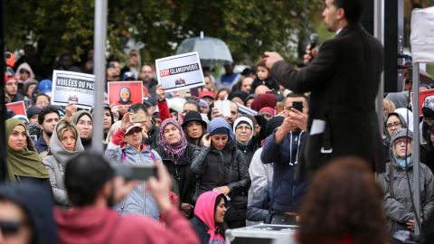 People gather in Paris on October 27, 2019, to protest against Islamophobia and media bias in France. 