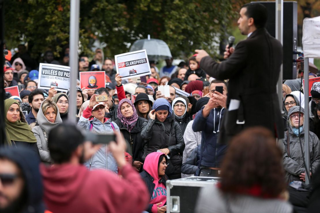 People gather in Paris on October 27, 2019, to protest against Islamophobia and media bias in France. 