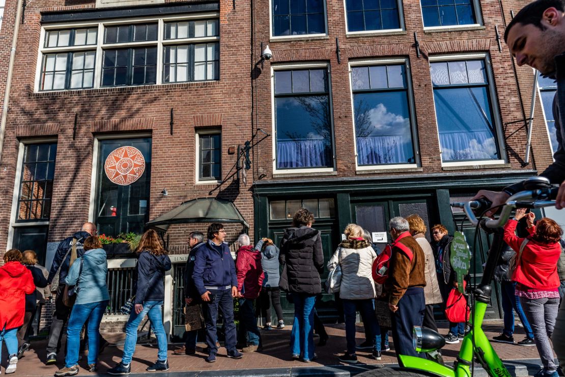 Tourists outside the Anne Frank house on April 25, 2018 in Amsterdam. 