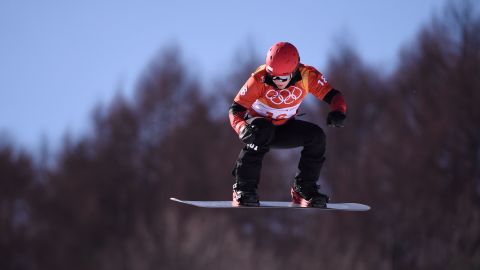 Simona Meiler competing during the women's snowboard cross qualification event the Pyeongchang 2018 Winter Olympic Games
