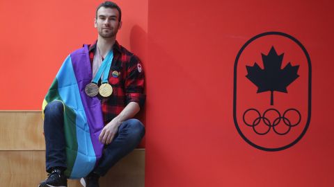 Pair ice skater Eric Radford at the opening of Pride House hosted by Canada House at the 2018 Pyeongchang Winter Olympics