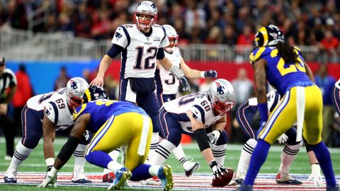 Tom Brady calls a play during Super Bowl LIII against the Los Angeles Rams.