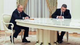 Russian President Vladimir Putin (left) holds a meeting with Hungarian Prime Minister Viktor Orban at the Kremlin on February 1.