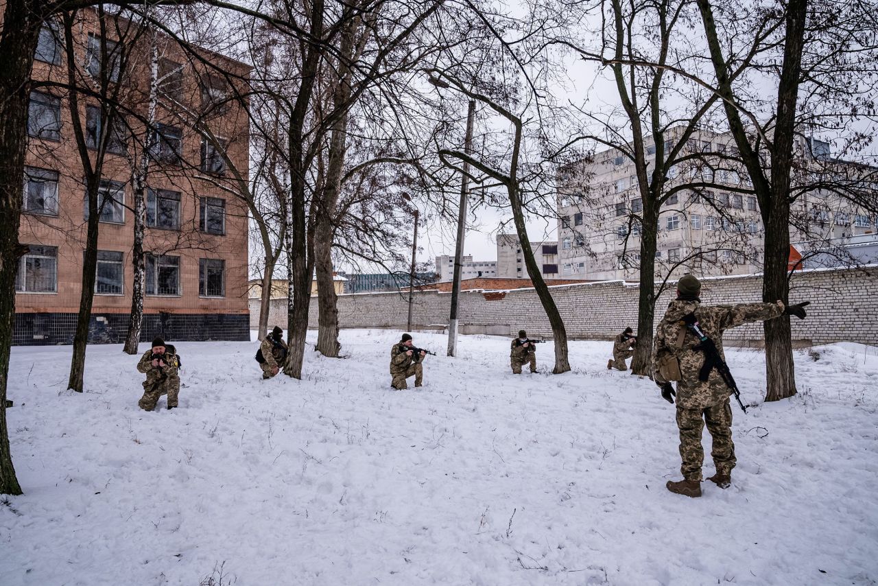 Reservists train in Kharkiv on Saturday.