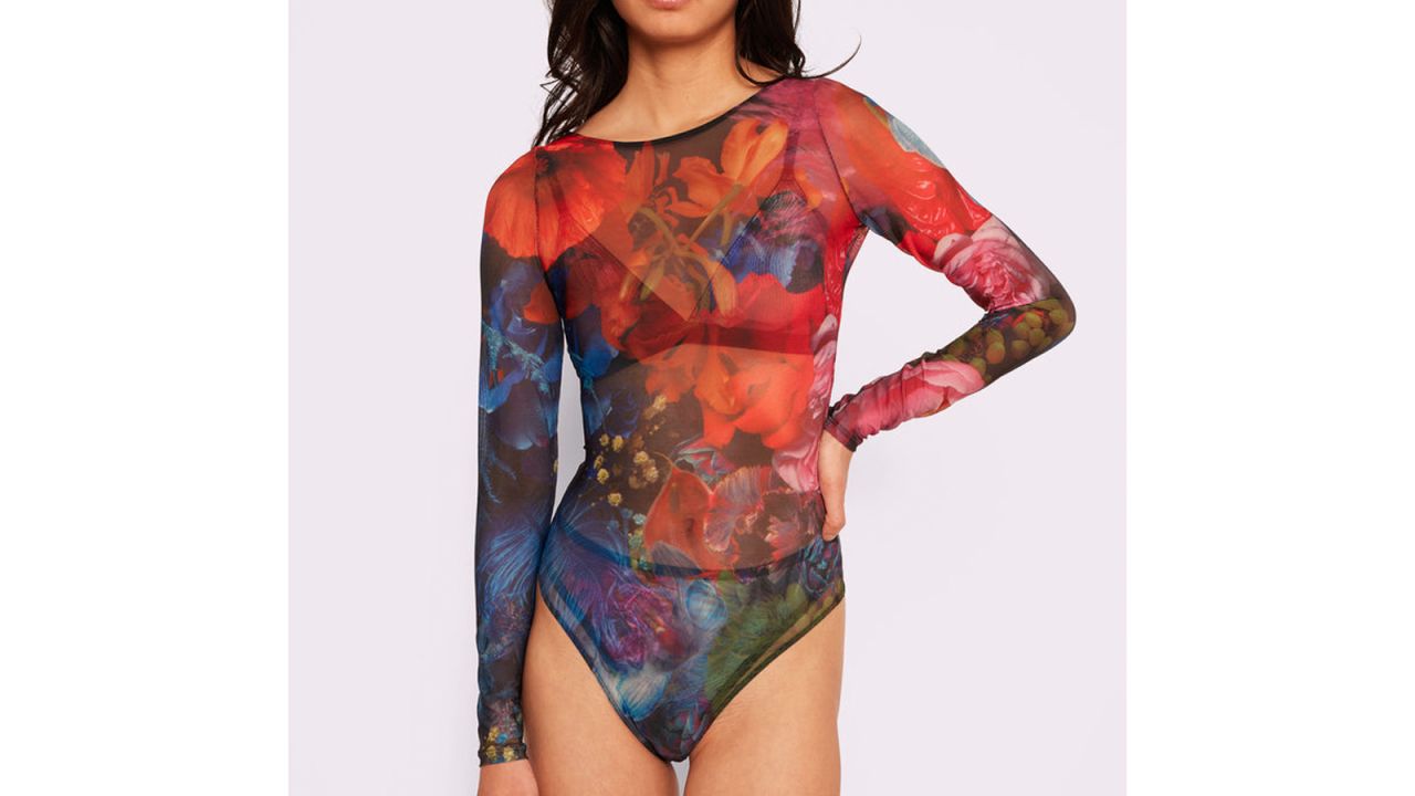 Long Sleeve Bodysuit Silky Mesh