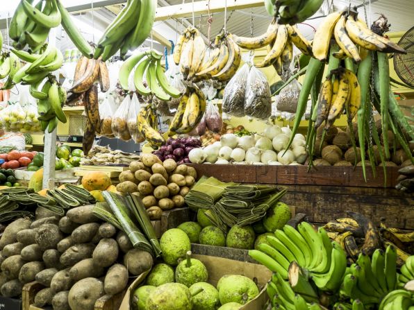 <strong>Fresh produce:</strong> A market in Mayagüez, on Puerto Rico's west coast, brims with local fruits and vegetables.
