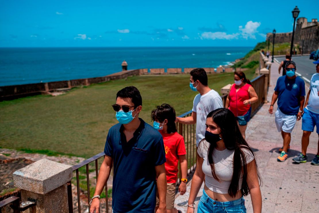 Tourists explore Old San Juan, Puerto Rico, in July 2020. 