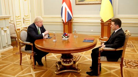 The UK Prime Minister (left) attends a bilateral meeting with Ukraine's President Volodymyr Zelensky at the Presidential Palace, in Kyiv on Tuesday.
