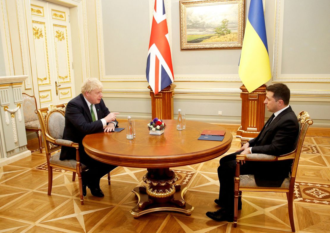 The UK Prime Minister (left) attends a bilateral meeting with Ukraine's President Volodymyr Zelensky at the Presidential Palace, in Kyiv on Tuesday.