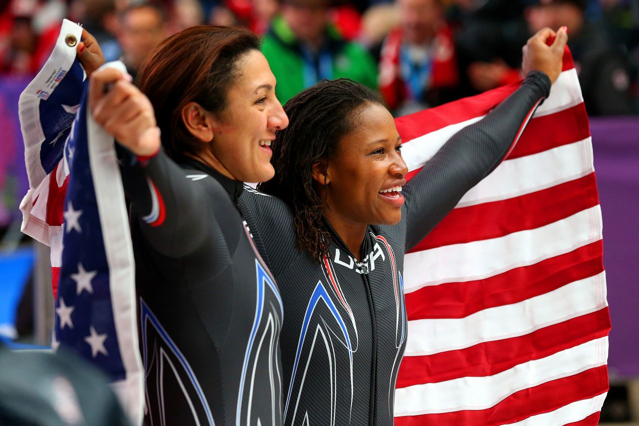Williams, right, poses with Elana Meyers after they won silver in the two-woman bobsled in 2014.
