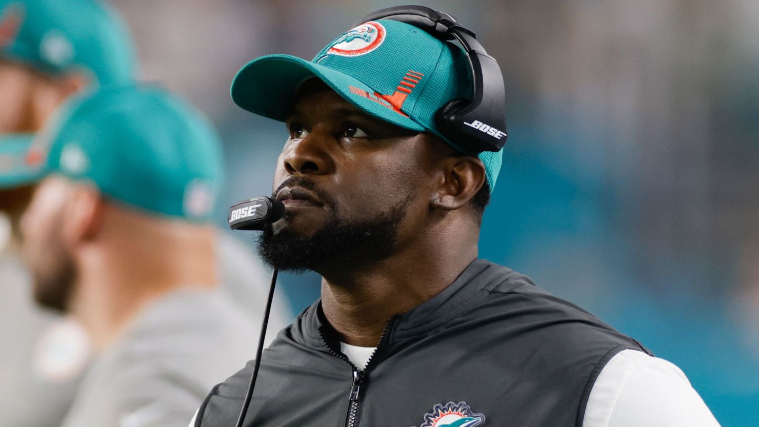 Brian Flores, then the head coach of the Miami Dolphins, is seen during the game between the Dolphins and New England Patriots on January 9.