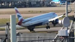 A British Airways flight was attempting to land at London's Heathrow Airport when high winds forced the pilots to abort its shaky landing.
