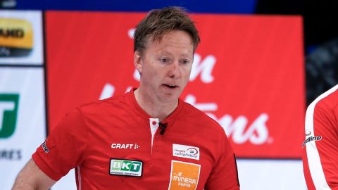 Torger Nergaard at the men's World Curling Championships in 2021.