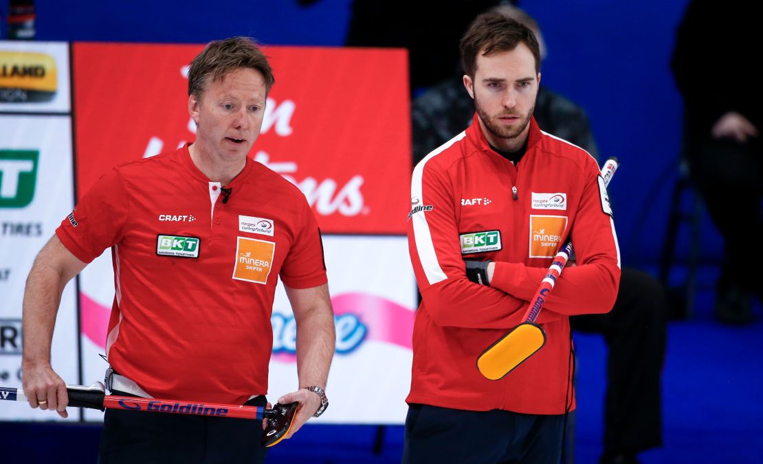 Torger Nergaard at the men's World Curling Championships in 2021. 